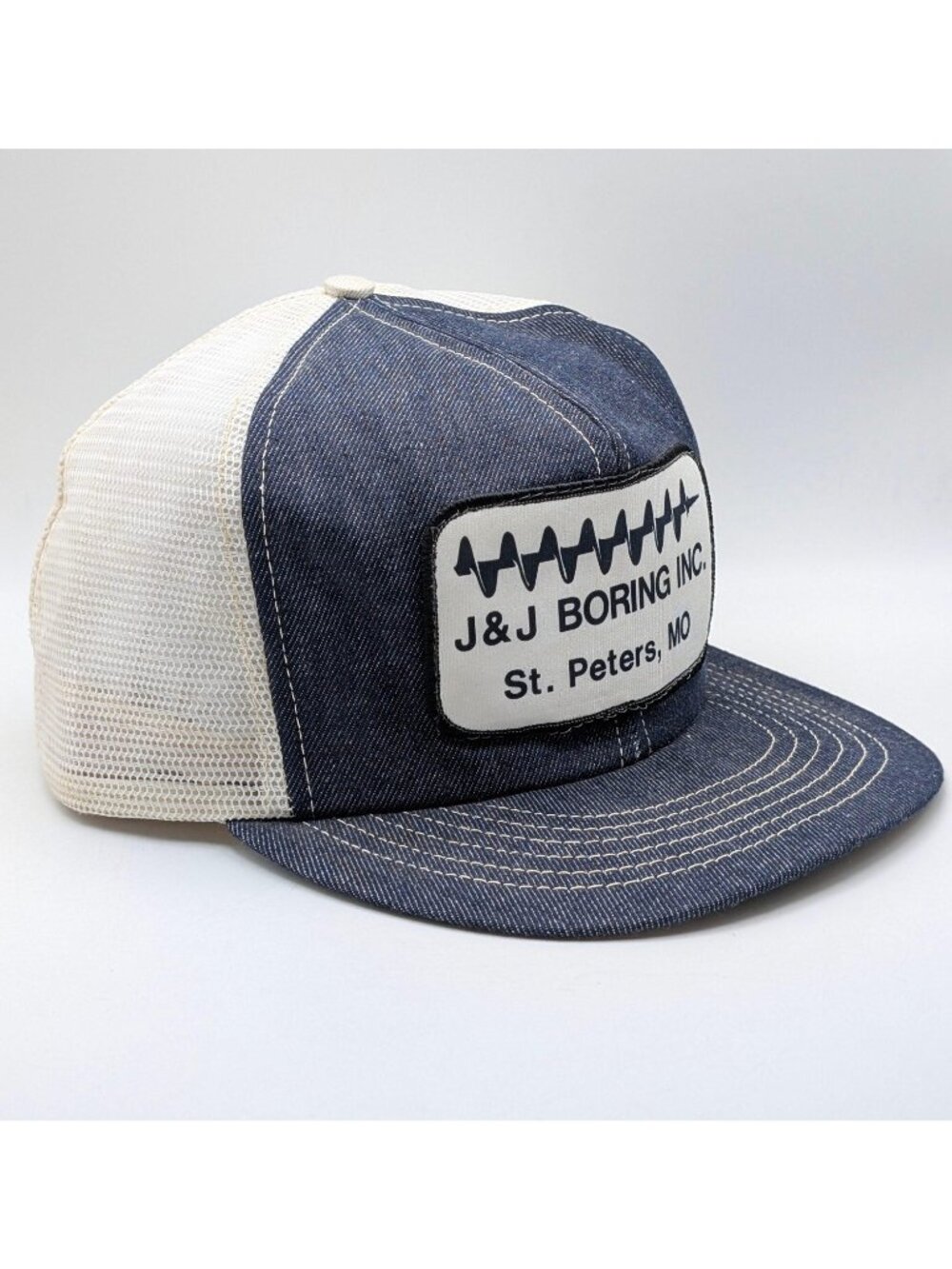 Vintage J&J Boring Drilling Company Snapback Trucker Cap Hat Work Wear Retro 80s